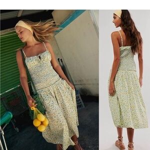 free people moonlight midi dress NEW Sz M Free People FP Beach Moonlight Midi Dress Collar Tiered Fava Bean Green